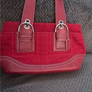 Coach Red Shoulder Bag with Signature Design